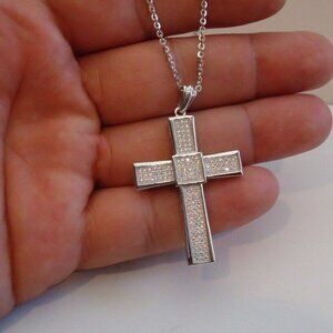 925 STERLING SILVER MICRO PAVE CROSS NECKLACE PENDANT W/ 2 CT LAB DIAMONDS
